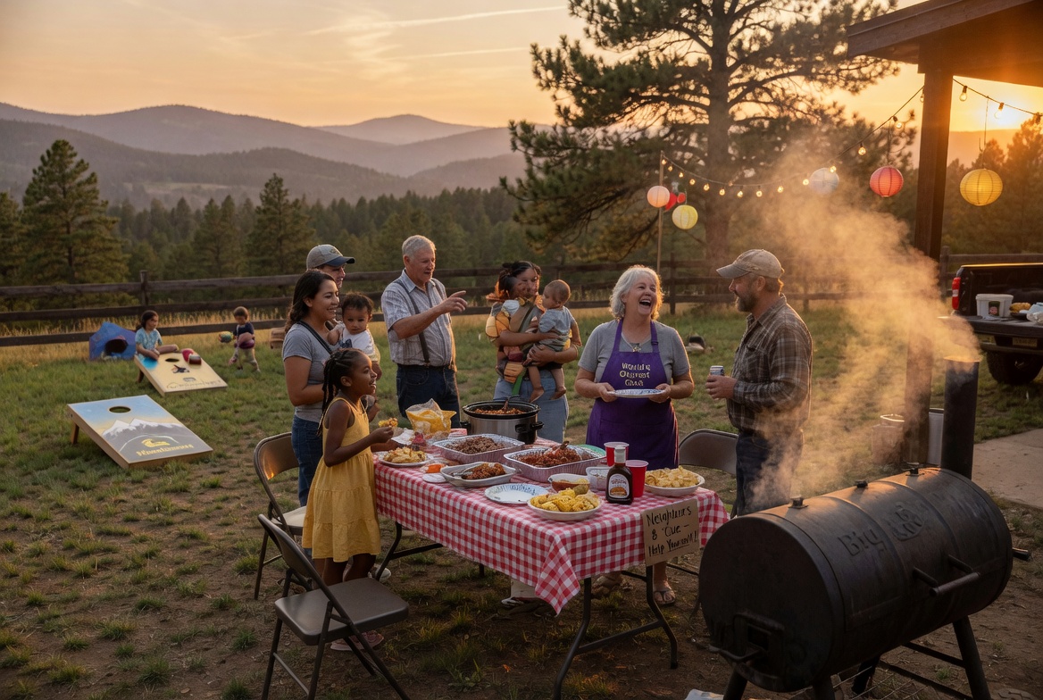 Neighbors gathered at a community barbecue